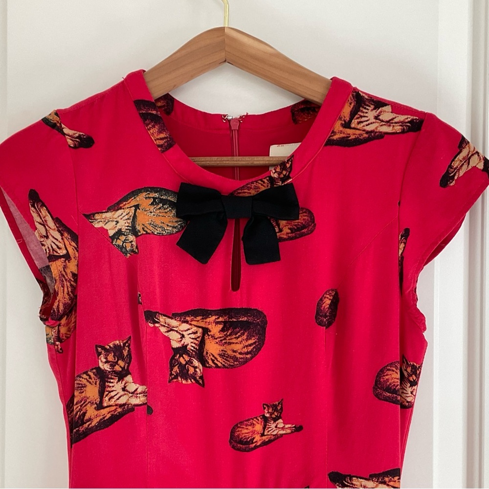 ModCloth Red Cat Print Fit & Flare Dress S - Picture 11 of 16